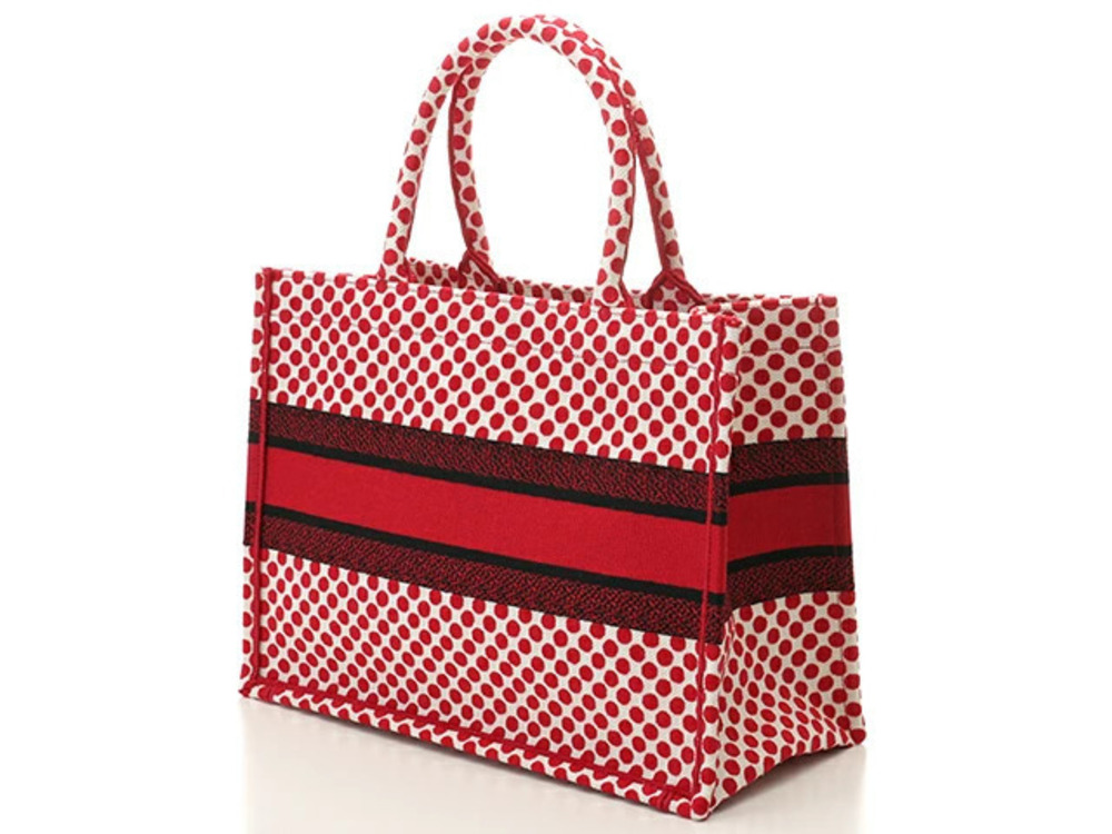 Christian Dior Polka Dot Book Tote Red Canvas Bag SJ - Picture 2 of 5